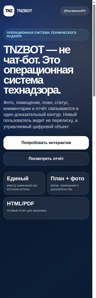 Главный экран Mini App TNZBOT